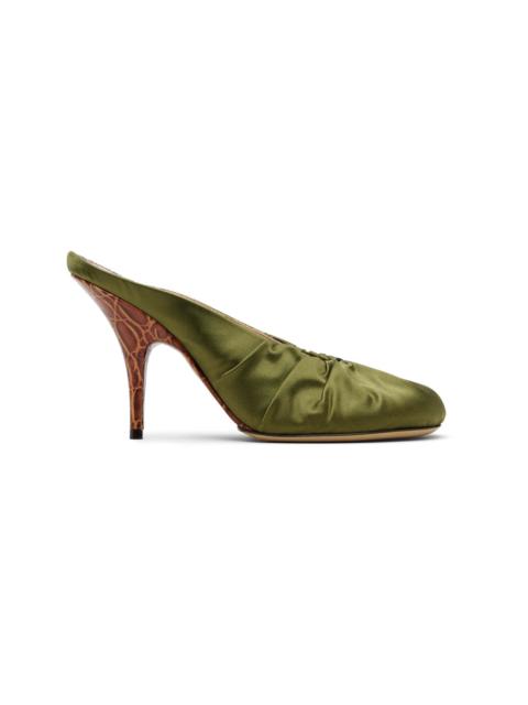 Khaki Satin Mule Heels