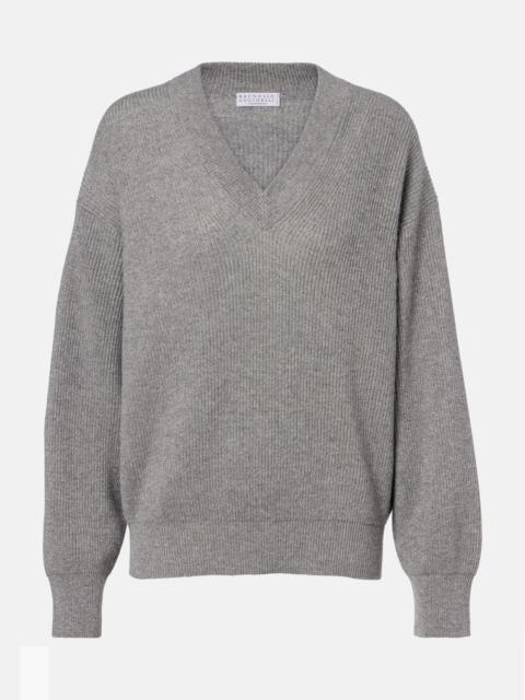 Ribbed-knit cashmere-blend sweater
