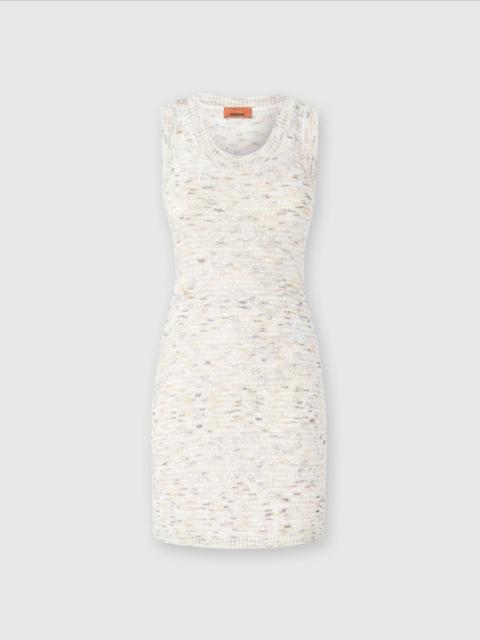 Sleeveless mini-dress in slub knit with sequins