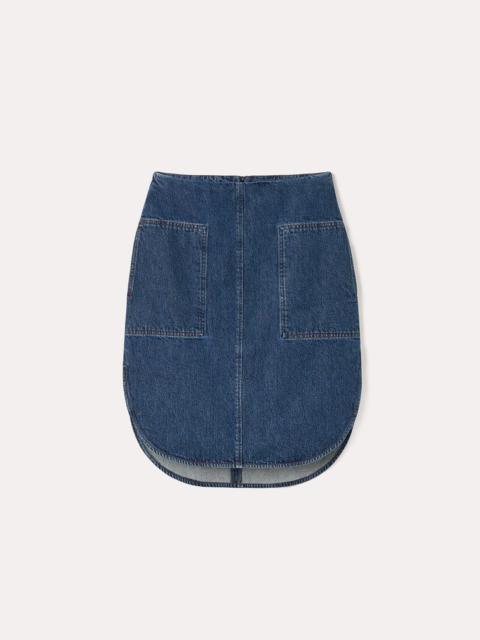 Curved-hem denim skirt dark blue