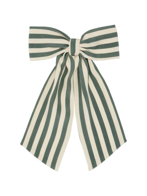 Green & Off-White Soda Stripe Bow Barrette