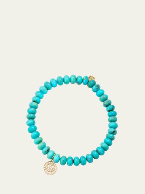 14K Gold Pavé Happy Face Charm on Turquoise Bead Bracelet