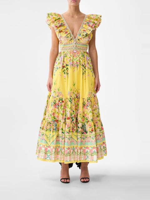 TIERED DRESS WITH NECK FRILL