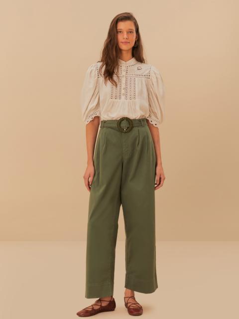 Green Twill Pleated Wide Pants