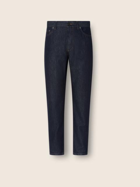 DARK BLUE RINSE-WASHED COTTON AND SILK ROCCIA JEANS