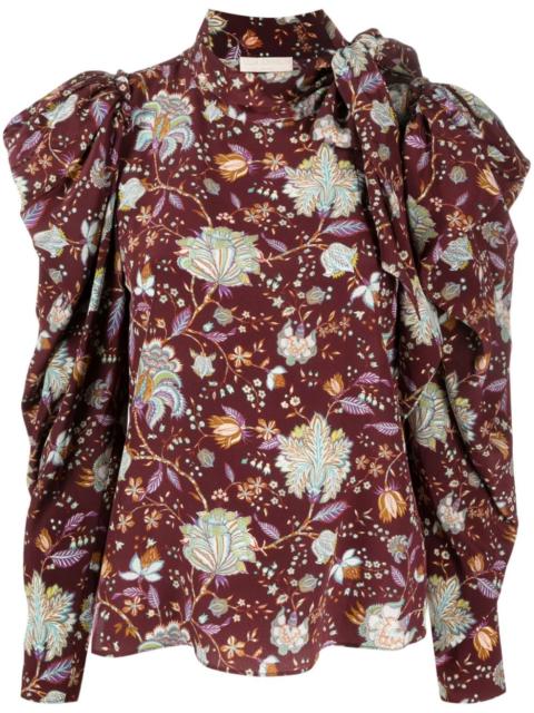 floral-pattern silk blouse