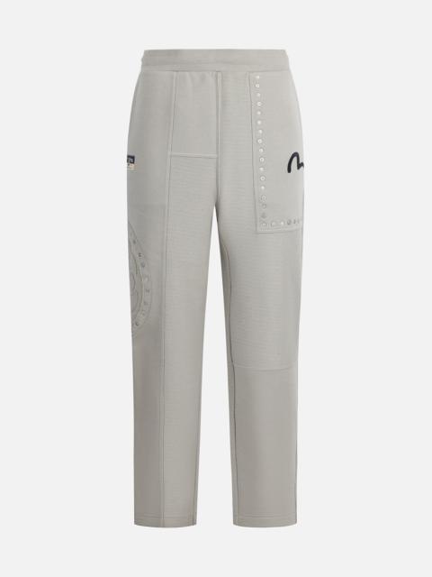 Kamon Appliqué and Fabric Blocking Fashion Fit Sweatpants