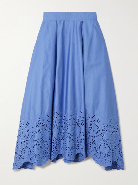 Wynona Pleated Broderie Anglaise Cotton-poplin Midi Skirt