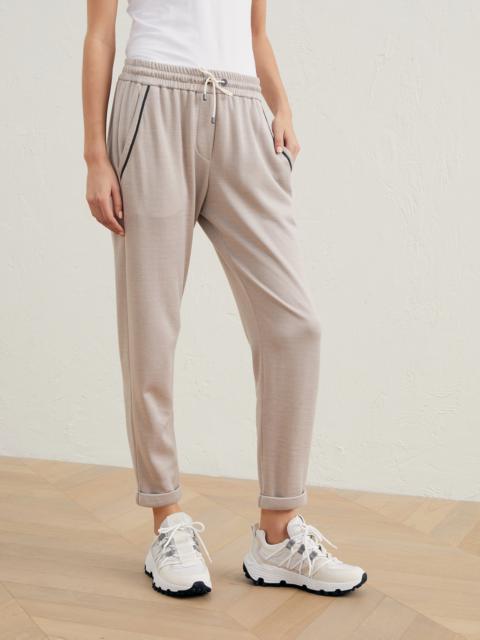 Cotton and silk French terry trousers with shiny pocket