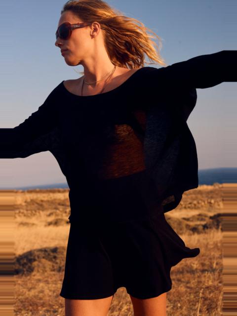 BLACK TISSUE CASHMERE OFF-SHOULDER TOP