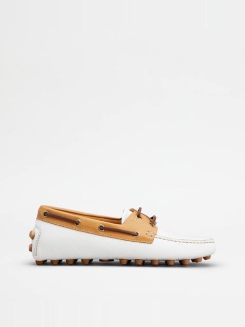 BOAT GOMMINO BUBBLE IN LEATHER - WHITE, NATURAL, BROWN