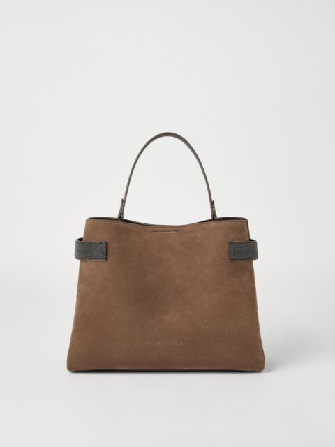 Essence top-handle bag in suede with precious bands