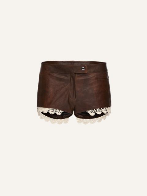 Lace trim leather shorts in brown