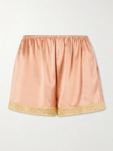 Pretty Lace-trimmed Silk-satin Shorts