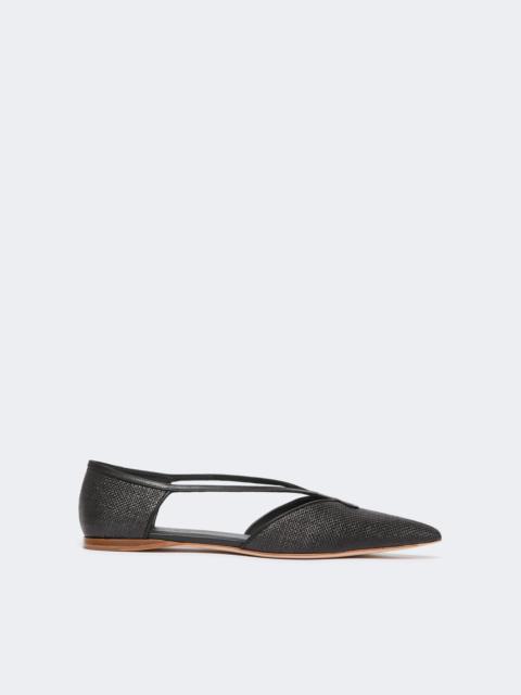 Raffia-look basketweave ballet flats - BLACK