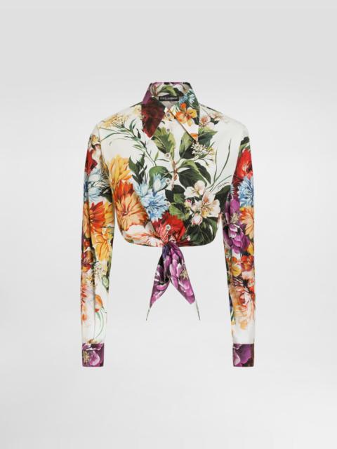 Flower bouquet-print poplin shirt