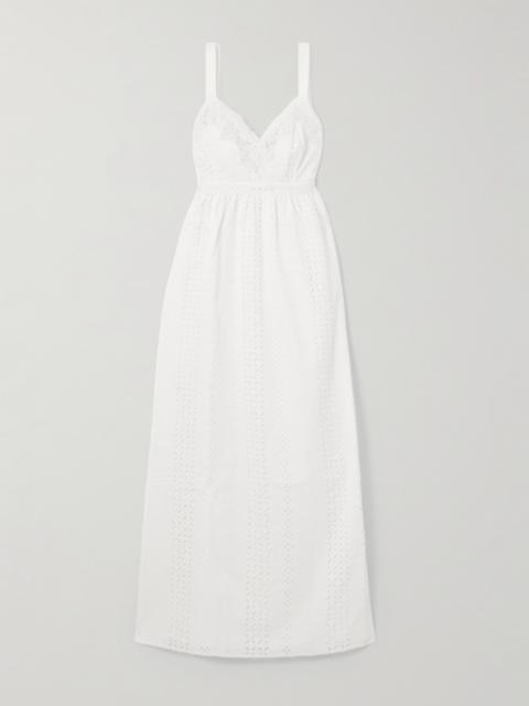 Edith Gathered Lace-trimmed Broderie Anglaise Cotton Maxi Dress
