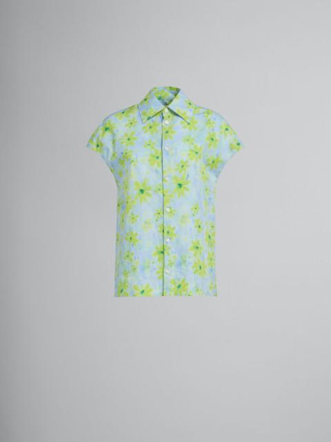 LIGHT GREEN POPLIN COCOON SHIRT WITH PARADE PRINT