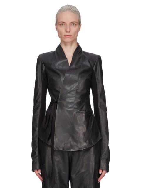 Hollywood grosgrain-trimmed leather wrap jacket Black