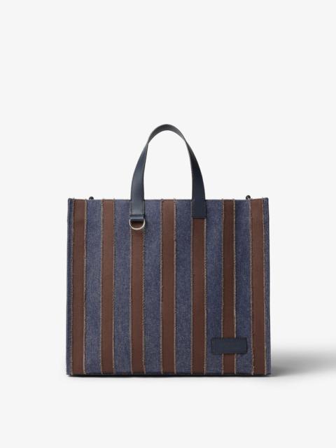 Pequin shopper Dark blue denim fabric and brown canvas bag