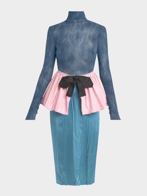 Lace Colorblock Peplum Dress