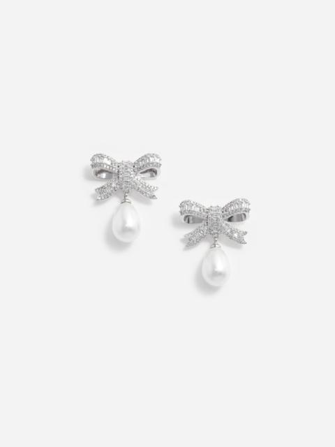 Crystal Bow Pearl Droplet Earrings