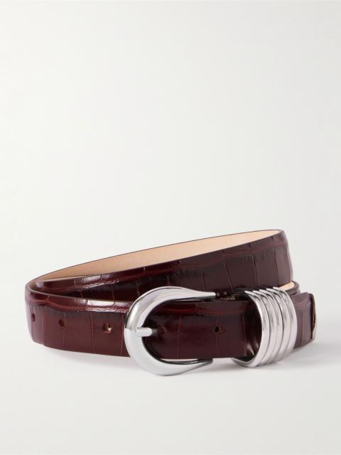 Hollyhock croc-effect leather belt Burgundy