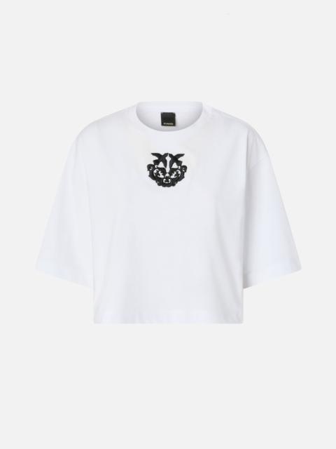 CROPPED T-SHIRT WITH LOVE BIRDS EMBROIDERY