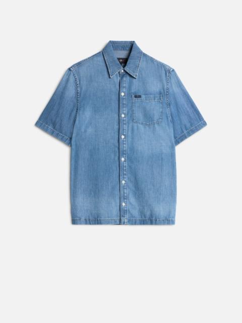SHORT SLEEVE BUTTON UP SHIRT in Denim Gold River
