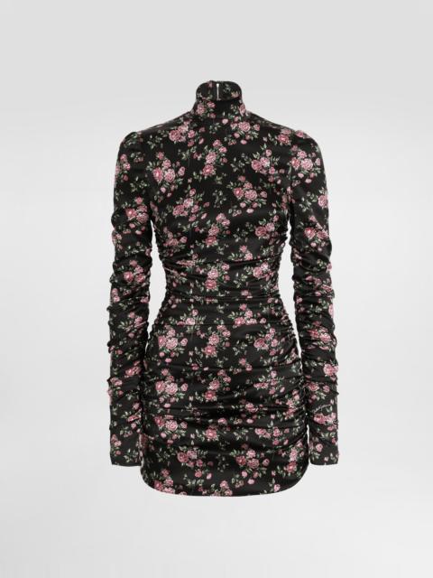 Vintage rose-print draped dress