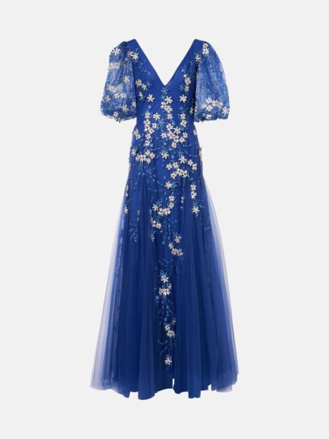 Floral-appliqué tulle gown