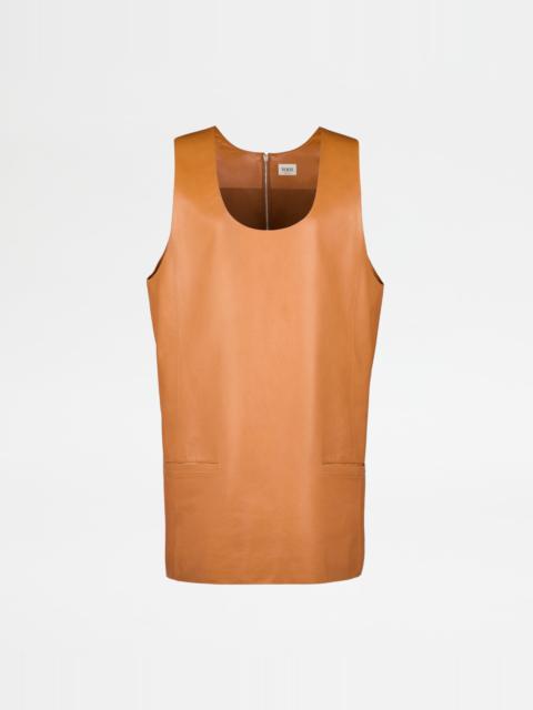 MINI DRESS IN LEATHER - ORANGE