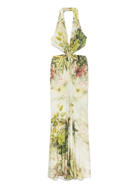 leaf-print maxi dress