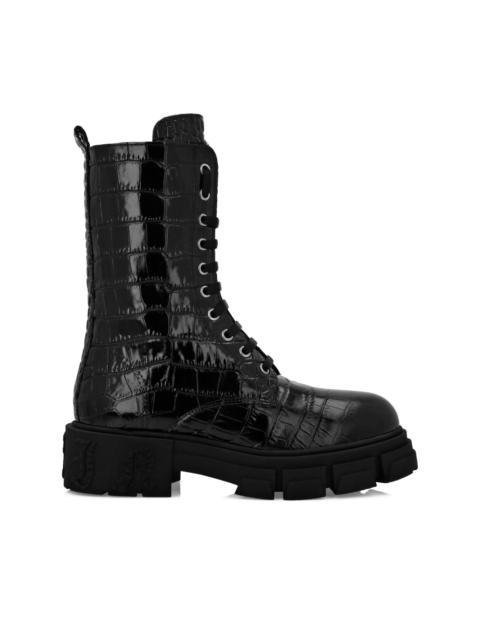 croc-effect leather boots