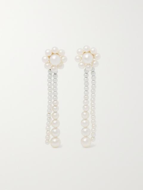 Grande Promenade de Fleur 14-karat gold pearl earrings White