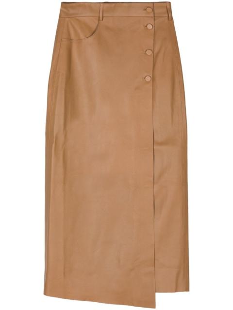 wrap leather midi skirt