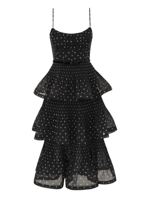 PLEATED TIERED MIDI DRESS