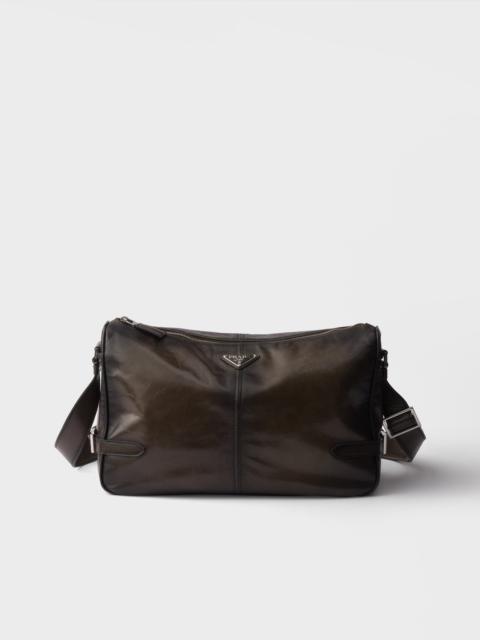 Antiqued leather zipper shoulder bag