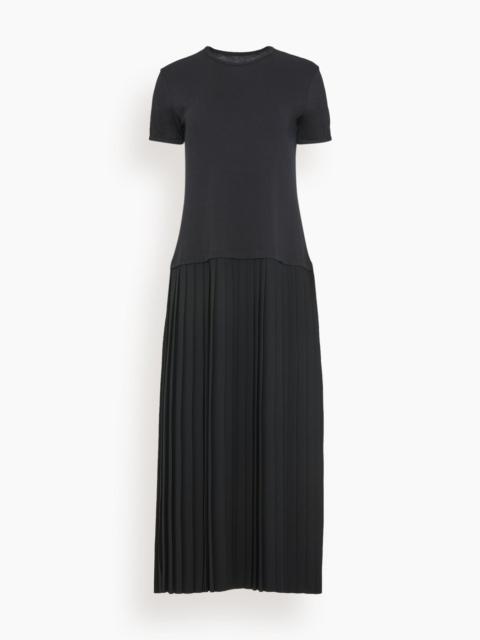Short Sleeve Midi Dress with Pleated Skirt in Black