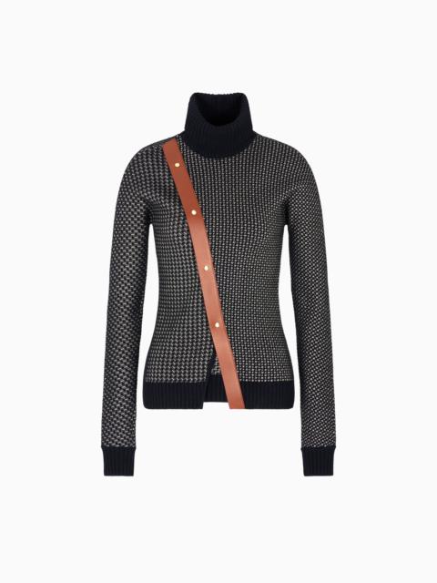 JACQUARD WOOL AND CASHMERE MOCK-NECK JUMPER WITH LEATHER DETAIL