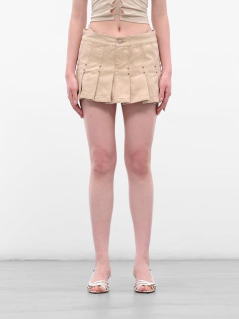 Beige G-String Pleated Mini Skirt