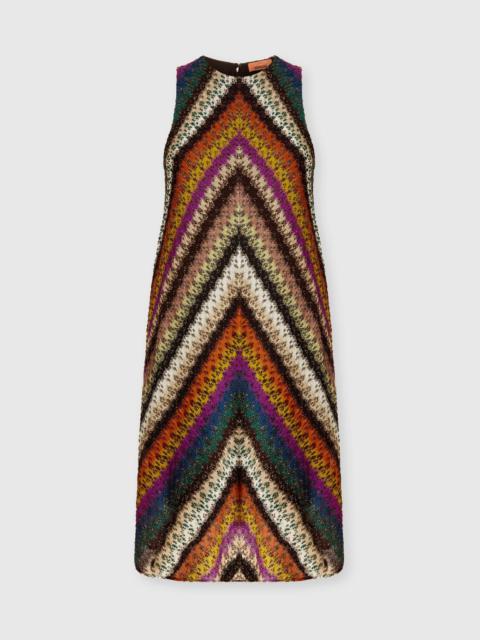 Crew Neck Mini Dress in Perforated Tulle Lace