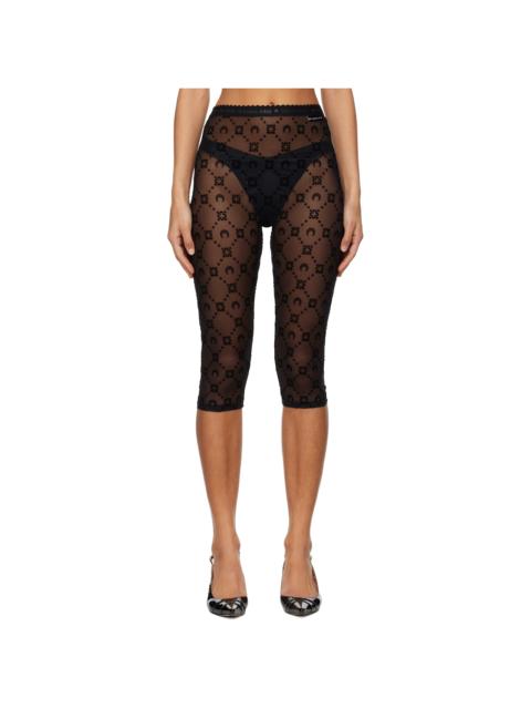 Black Moonogram Mesh Flock Capri Leggings