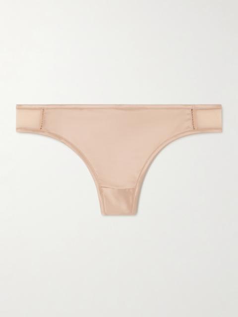 Splendide Tulle-trimmed Silk-satin Thong