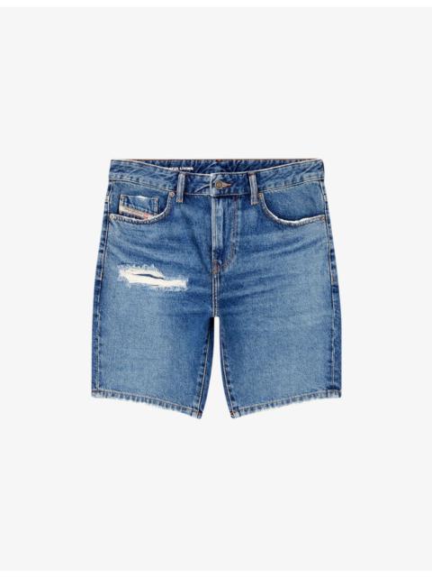 D-Fin Distressed Slim-Fit Denim Shorts