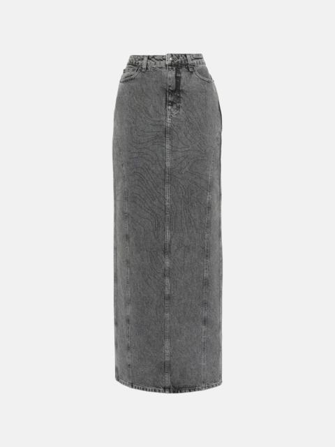 Embellished denim maxi skirt