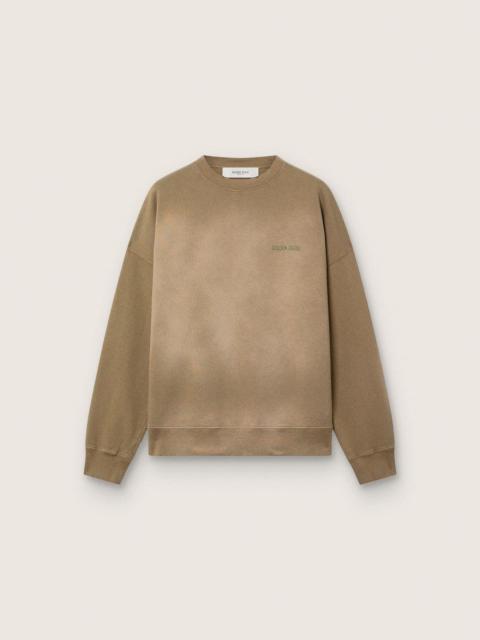 Unisex sweatshirt in military-green bleached-look cotton with embroidered logo
