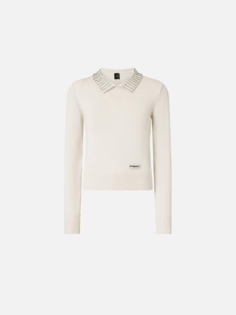 SWEATER WITH COLLAR AND RHINESTONES