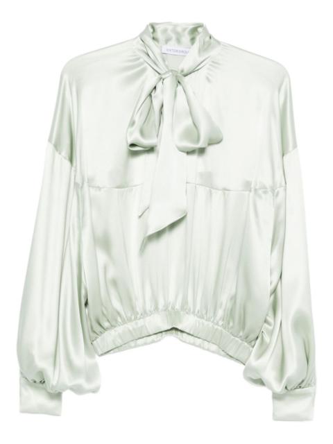bow-detail balloon-sleeve silk blouse