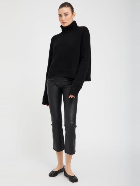 BLACK LEATHER 5 POCKET CROP FLARE PANTS